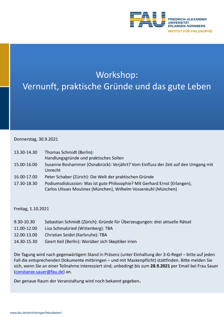 Workshop: Vernunft, praktische Gründe und das gute Leben