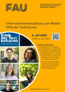 Zum Artikel "Infoveranstaltung zum Master „Ethik der Textkulturen“ in Erlangen für alle interessierten Studierenden am 5. Juli"